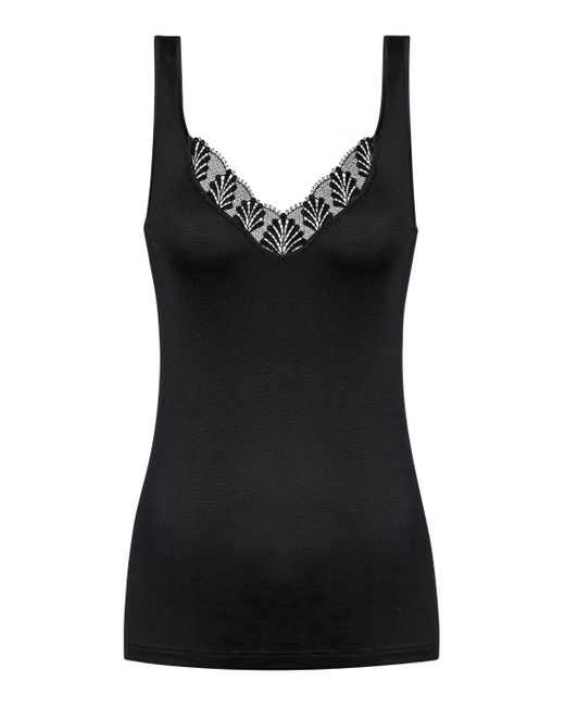 Mey Black Trägertop EMOTION ELEGANCE Spitzenverzierung am Dekolleté