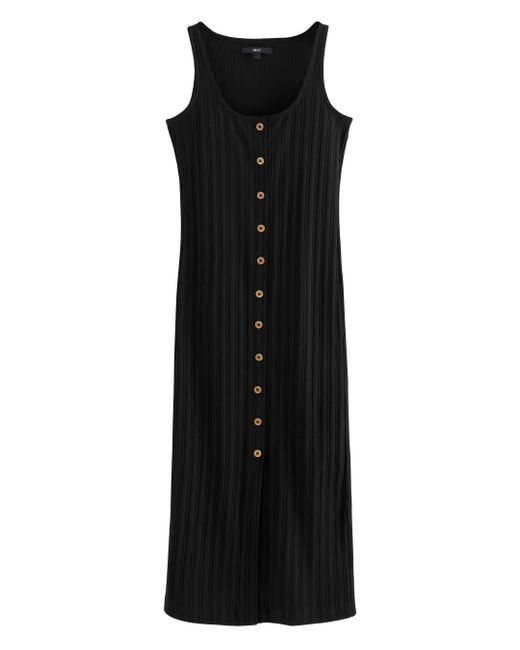 Next Black Geripptes Midikleid mit eckigem Ausschnitt (1-tlg)