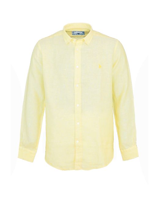 U.S. POLO ASSN. Langarmhemd Hemd Leinenhemd Button Down Linenshirt in Yellow für Herren