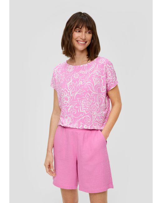 S.oliver Pink Kurzarmshirt Viskose-Shirt mit All-over-Print im Relaxed Fit