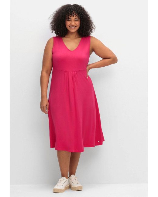 Sheego Pink Jerseykleid Große Größen mit Raffung vorn