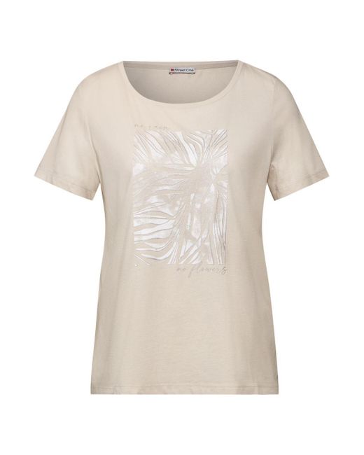 Street One White T- glossy leaf partprint shirt