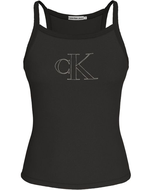 Calvin Klein Black Spaghettitop OUTLINED CK STRAPPY TANK mit Markenlabel