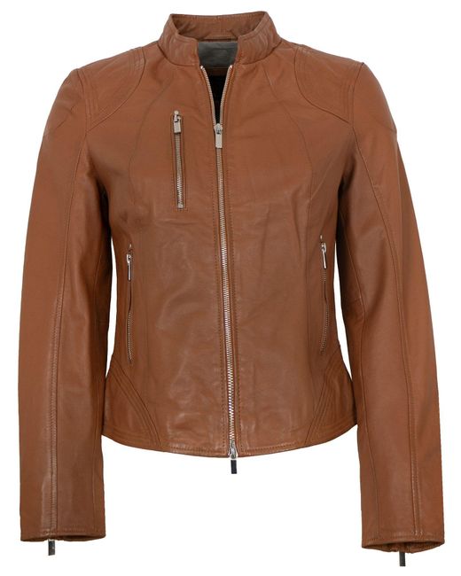Lederjacken24 Brown Juno Lederjacke Lammnappa cognac