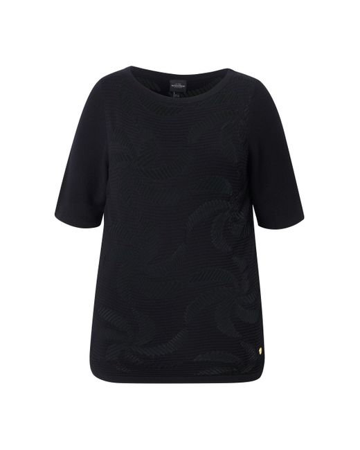 Ulla Popken Black Strickpullover Pullover Blüten U-Boot-Ausschnitt Halbarm