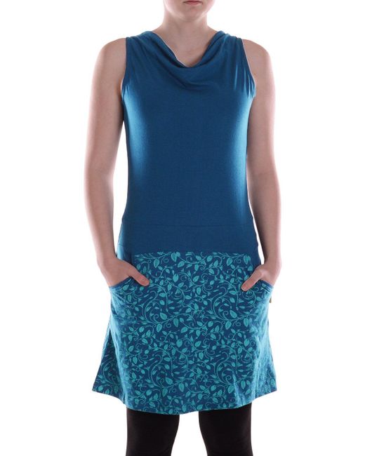 Vishes Blue Sommerkleid Midi-Kleid Baumwolle Blumen-Muster Wasserfall-Ausschnitt Alternative Bekleidung