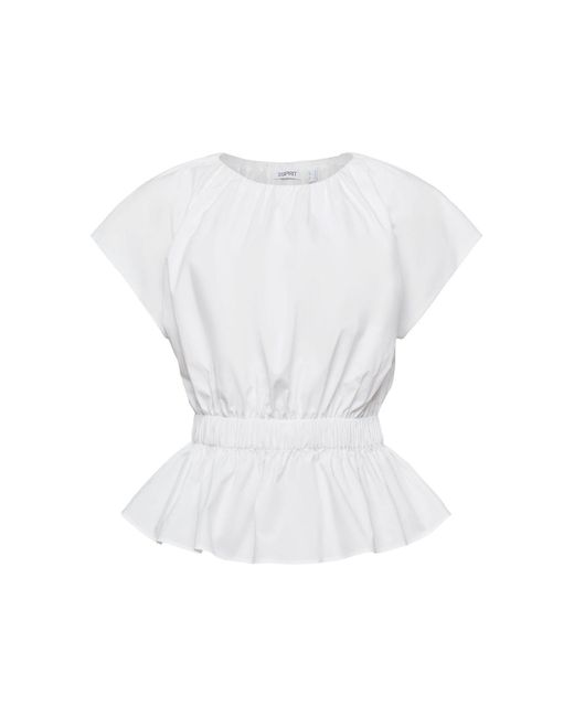 Esprit White Kurzarmbluse Popeline-Bluse mit Schößchen
