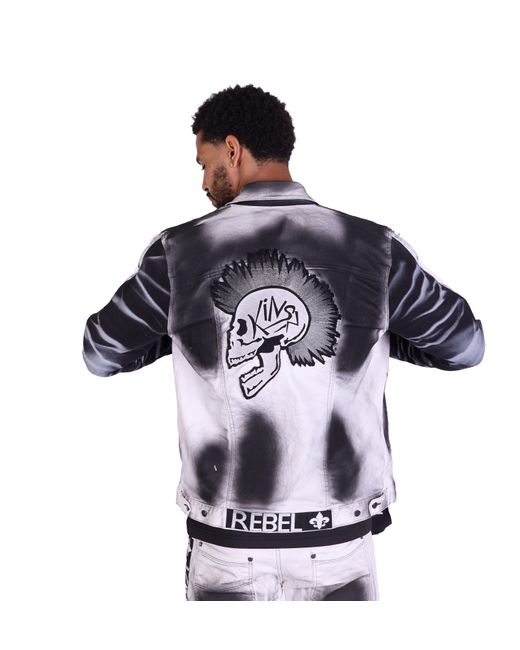KINGZ Batik Designer Jeansjacke Totenkopf Weiß XXL in Blue für Herren