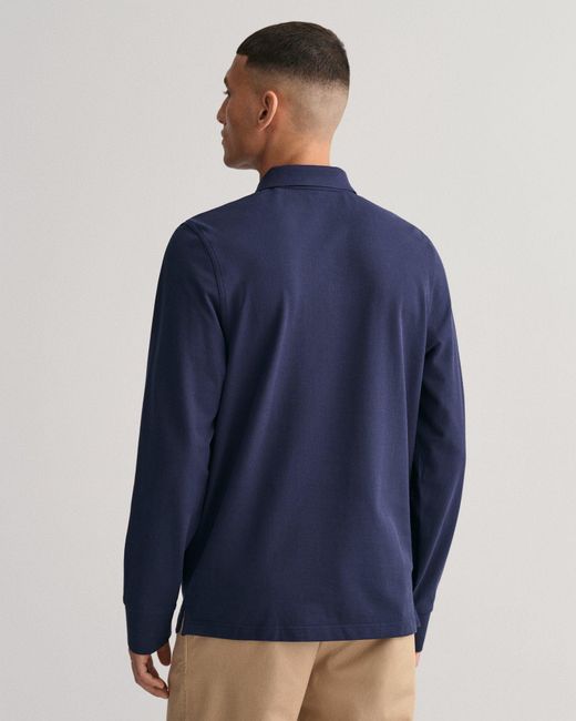 Gant Poloshirt REG SHIELD LS PIQUE RUGGER mit Logotickerei auf der Brust in Blue für Herren