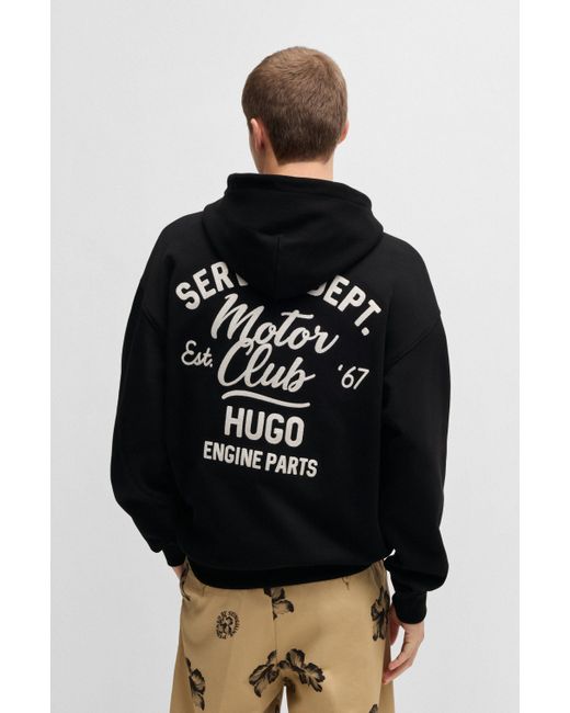 HUGO Kapuzensweatshirt Nualo mit großem Logodruck hinten in Black für Herren