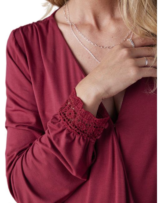Envie de Fraise Red Langarmshirt Blusenshirt in Wickeloptik für Schwangerschaft