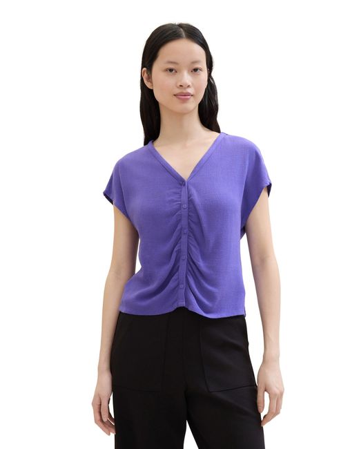 Tom Tailor Purple Langarmbluse v-neck blouse with buttons