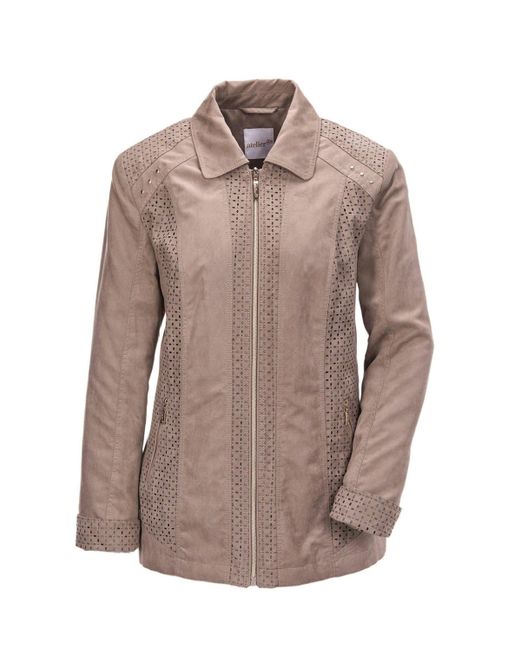 Goldner Natural Blouson Velourslederimitat-Blazer mit Perforierung Attraktiv perforiert