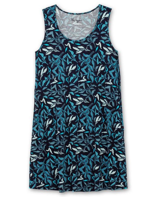 Sheego Blue Jerseykleid Große Größen mit Blätterprint und Taschen