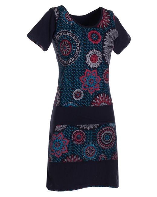 Vishes Blue Sommerkleid Kurzarm Sommer- Mini- Tunika-Kleid T-Shirtkleid Guru, Hippie, Ethno Style