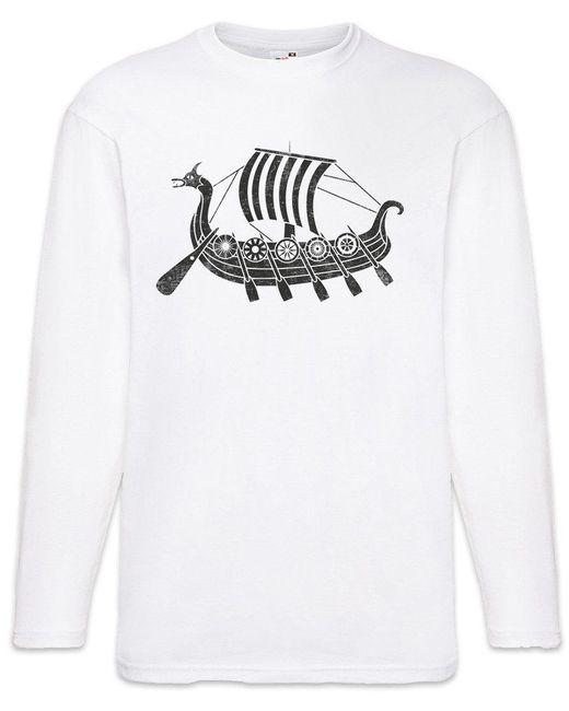 Urban Backwoods Langarmshirt Viking Ship V Langarm T-Shirt Drachenboot Walhalla Odin Thor Norse in White für Herren