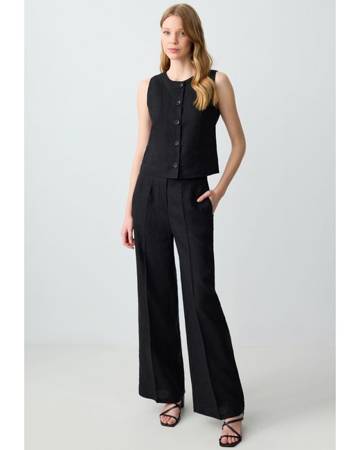 Jimmy Key Blue Leinenhose mit hoher Taille weitem Bein und entspannter Passform