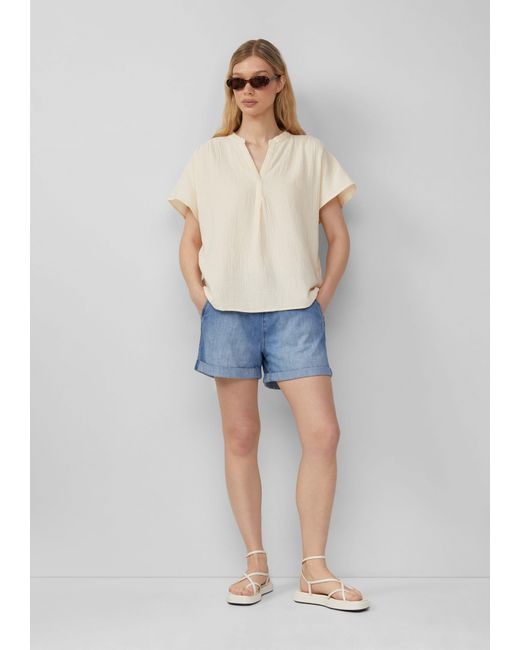 QS Natural Kurzarmbluse Bluse aus Musselin Raffung