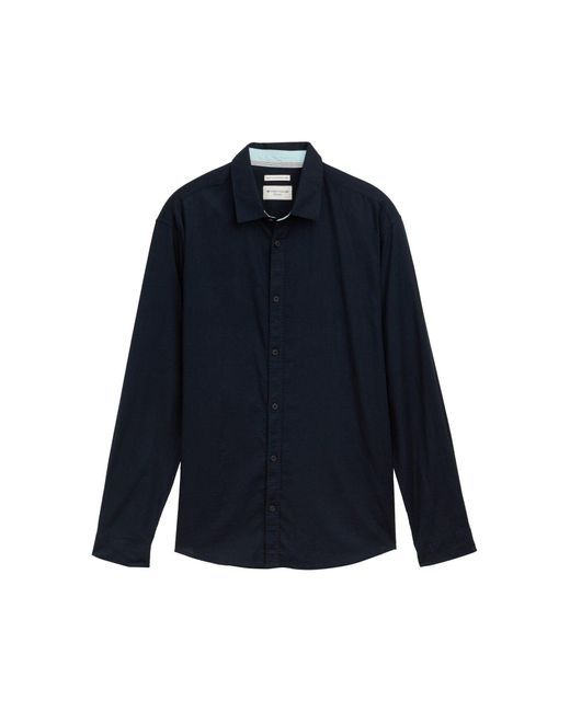 Tom Tailor Langarmhemd Regular Fit Hemd mit Leinenanteil in Blue für Herren