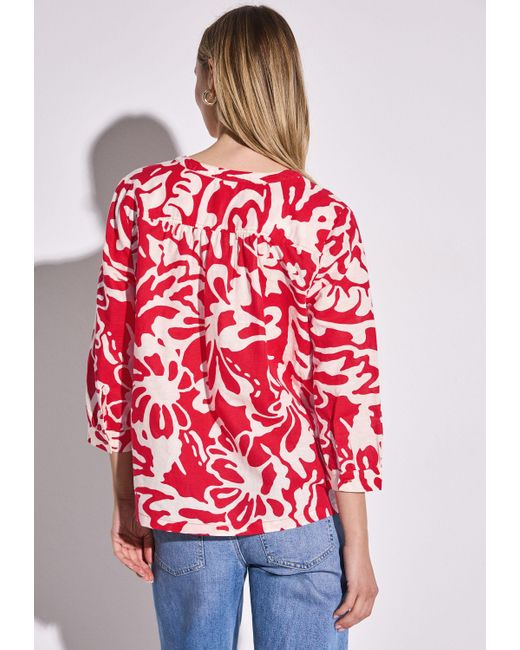 Street One Red Langarmbluse Gemusterte Leinenmix-Bluse