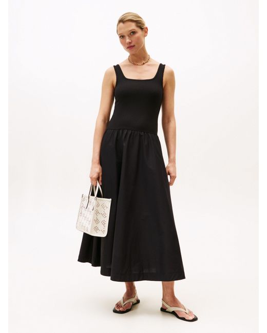 Tommy Hilfiger White A-Linien-Kleid 5X2 RIB MIDI MIX &F DRS