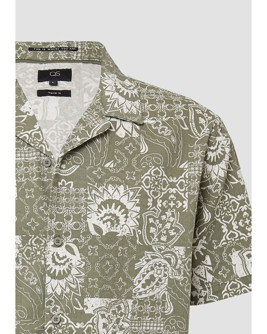 QS Kurzarmhemd Resort Fit: Baumwollhemd mit All-over-Print in Gray für Herren