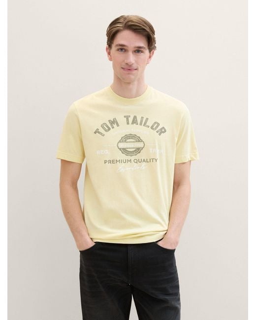 Tom Tailor T-Shirt mit Logo Print in Natural für Herren