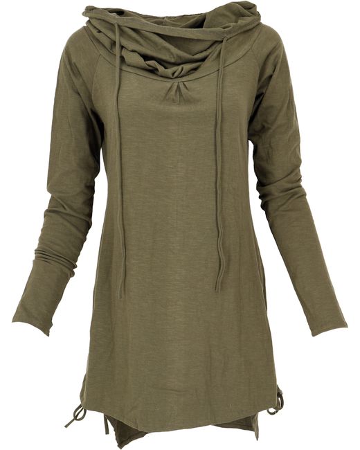 Guru-Shop Green Longsleeve Longshirt, Minikleid mit weiter Schalkapuze -.. alternative Bekleidung