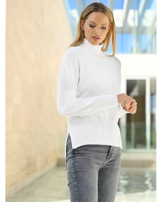 heine White Strickpullover Rollkragenpullover