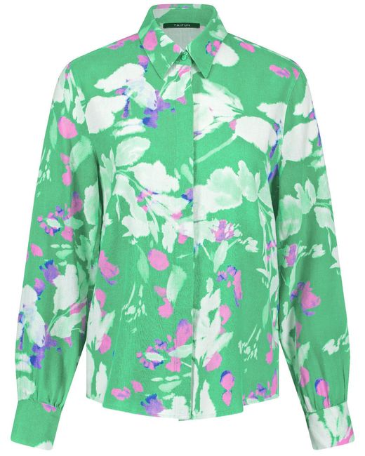 Taifun Green Langarmbluse Turn-up Bluse aus Viskose-Leinen-Mix