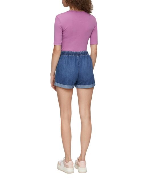 QS Purple Kurzarmshirt T-Shirt aus Baumwoll-Mix mit paspeliertem Ausschnitt