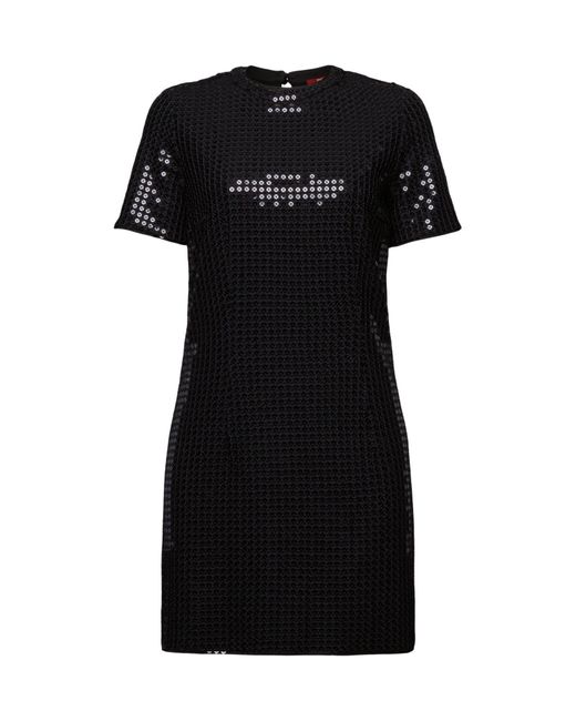 esprit kleid schwarz pailletten