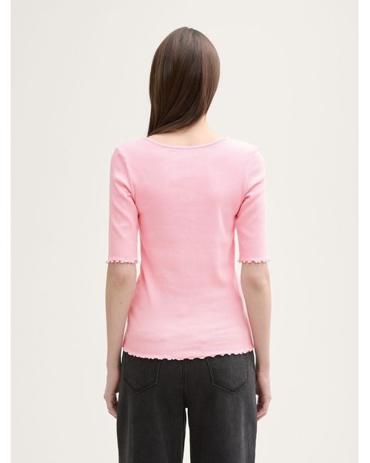 Tom Tailor Pink T-Shirt mit Rippstruktur