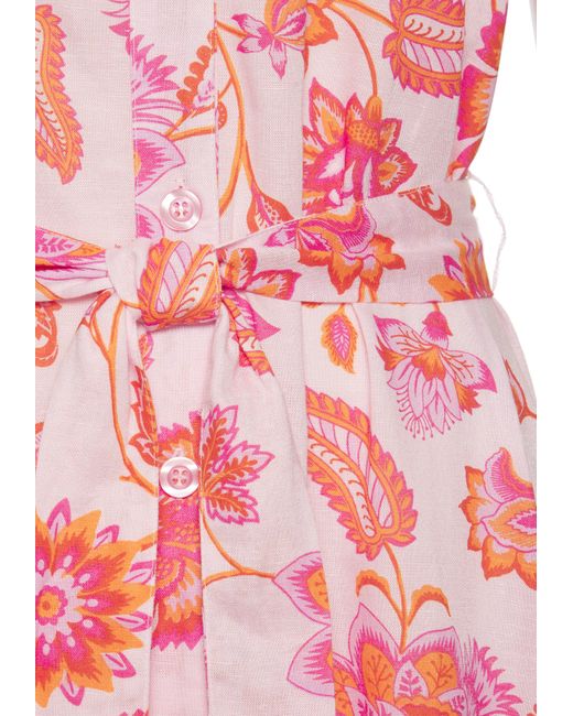 Lascana Pink Hemdblusenkleid (mit Bindegürtel) aus Leinenmischgewebe, Seitennahttaschen, Alloverprint