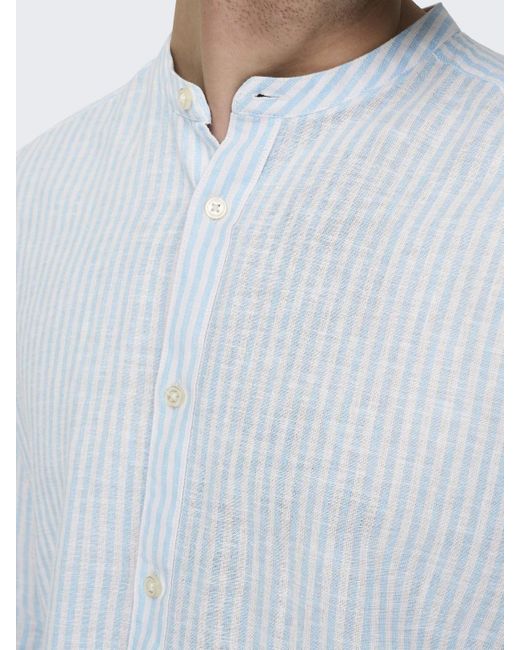 Only & Sons Langarmhemd Leichtes Leinen Hemd Langarm Slim Fit ONSCAIDEN LS MAO STRIPE LINEN SHIRT NOOS in Blue für Herren