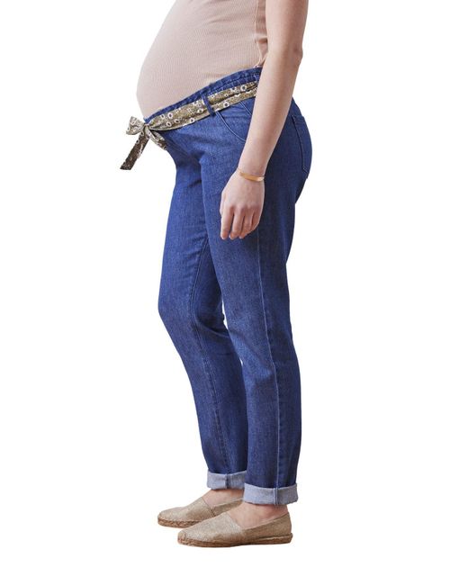 VERTBAUDET Blue 7/8-Caprijeans Umstands-Jeans mit Paperbag-Bund