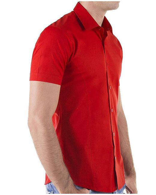 Redbridge Kurzarmhemd Slim Fit – Eleganter Look, Stretch-Material, Figurbetont in Red für Herren