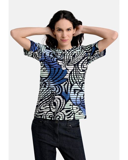 Bicalla Blue T- Shirt mit Streifen und Ornamenten in Blau/Schwarz (1-tlg)