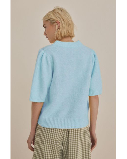 Next Blue Kurzarmpullover Weicher, kurzärmeliger Strickpullover mit Wolle (1-tlg)