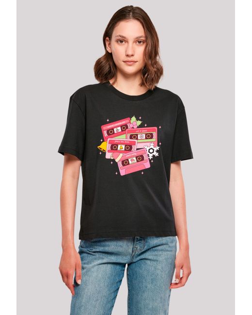F4NT4STIC Black Shirt Weihnachten Retro Song Tapes Pink Premium Qualität, Weihnachts-Kollection