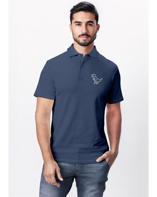 Neverless Poloshirt Dino im Polygon-Stil – Kurzarm Polo Logo mit Print in Blue für Herren