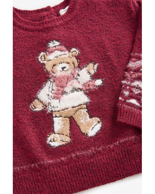 Next Red Rundhalspullover Pullover mit weihnachtlichem Bär (1-tlg)