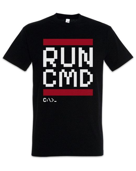 Urban Backwoods Print- RUN CMD Pixel T-Shirt Computer Programmierer Administrator in Black für Herren