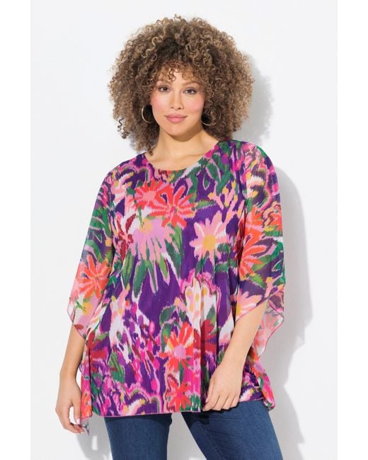 Ulla Popken Red Longbluse Bluse doppellagig Oversized Rundhals Halbarm