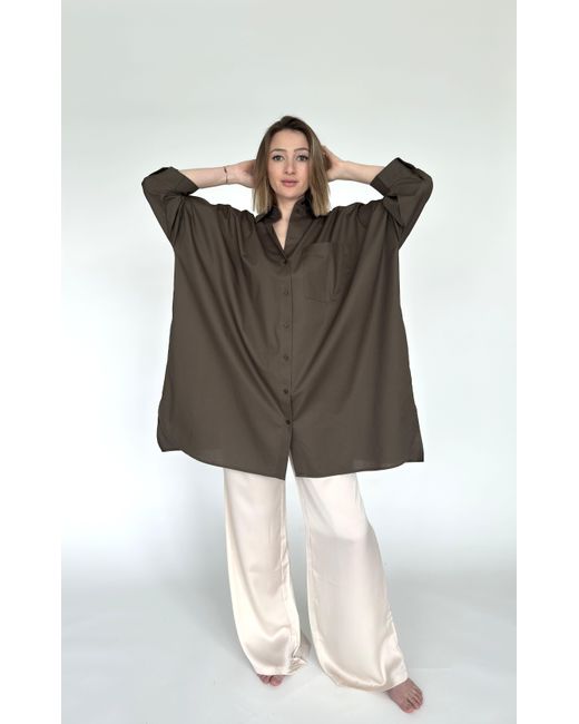 Zuckerwatte Brown Longbluse bequeme A- Linie aus feiner Baumwolle mit Stretchanteil