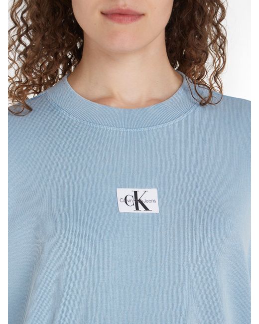 Calvin Klein Blue T-Shirt WASHED RIB LABEL BOYFRIEND TEE mit Logomarkenpatch