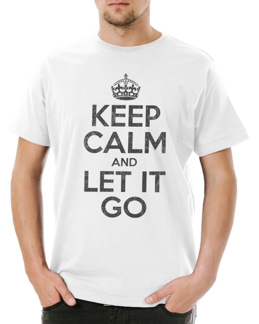 Urban Backwoods Print- Keep Calm And Let It Go T-Shirt Loslassen Frozen Flow Lass Los in White für Herren