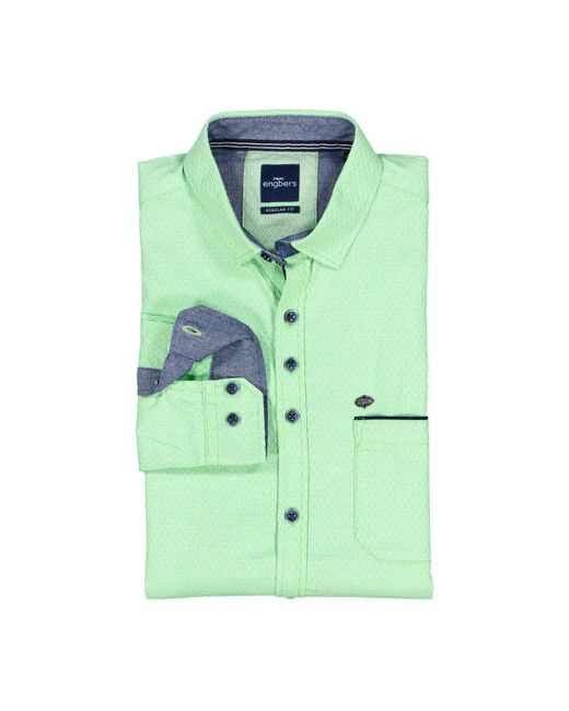 Engbers Langarmhemd Langarm-Hemd gemustert in Green für Herren