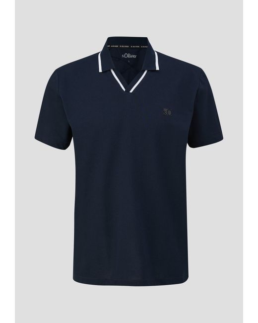 S.oliver Kurzarmshirt Poloshirt aus Baumwollmix mit Logo-Detail Rippblende in Blue für Herren