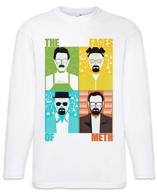 Urban Backwoods Langarmshirt Faces Of Langarm T-Shirt Walter Breaking White Ehrmantraut Bad Crystal für Herren